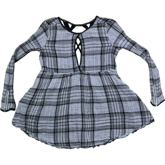 Free People Tops - Free People Plaid Swing Shirt Dress Tunic Top Dress Gray Black Size XS Womens